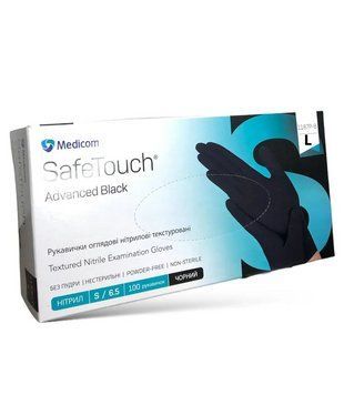 Рукавички нітрилові Medicom SafeTouch Advanced Black, чорні, розмір L 3.5г,, 100 шт/уп (1187P-B) 2617854823 фото