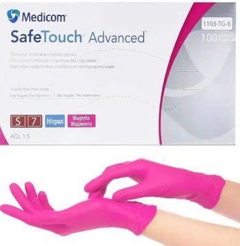 Рукавички нітрилові Medicom SafeTouch Advanced Magenta, рожеві, розмір S 5г, 100 шт/уп 2617877146 фото